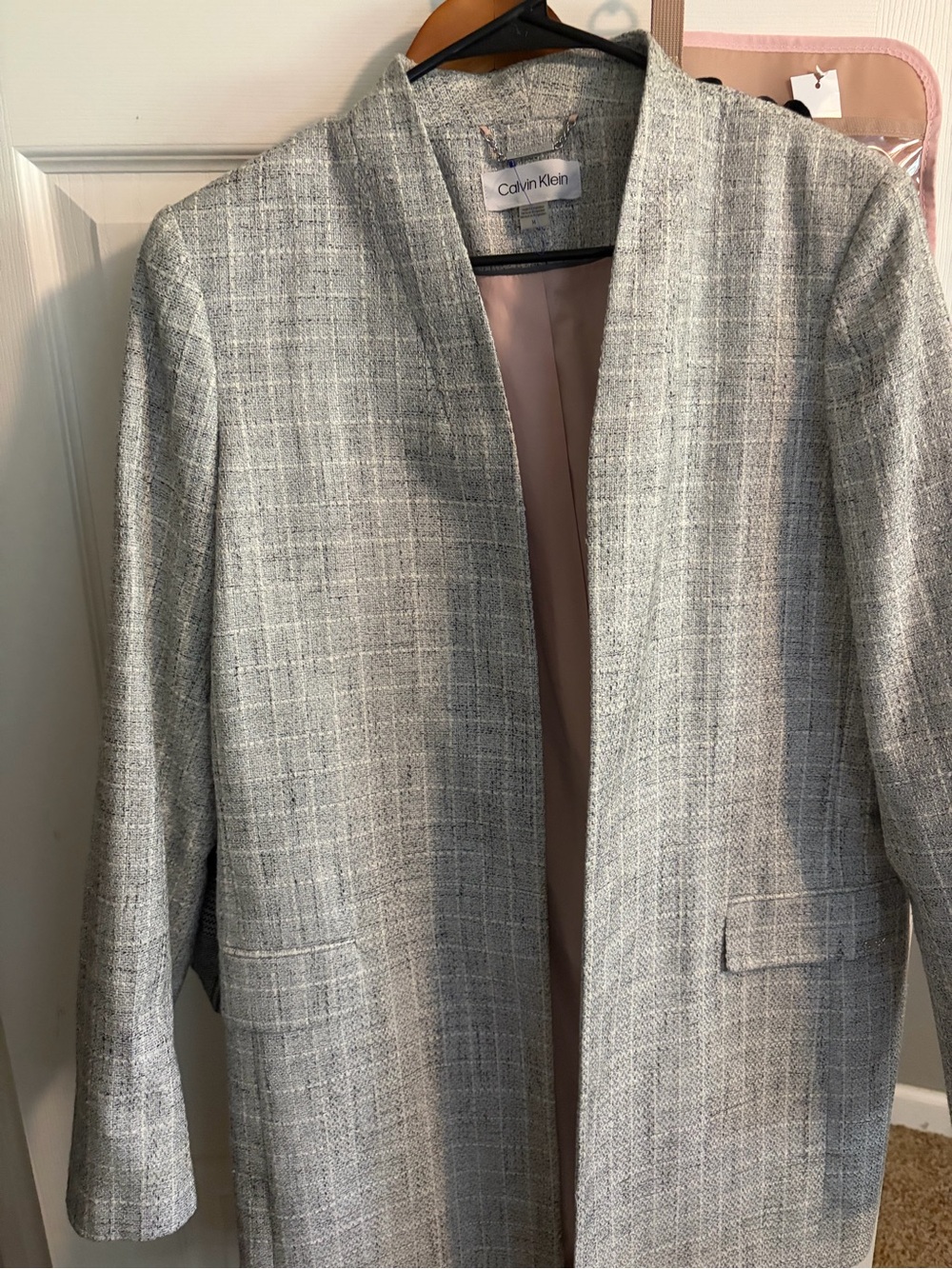 Calvin Klein Gray Textured Collarless Blazer - Picture 2 of 5